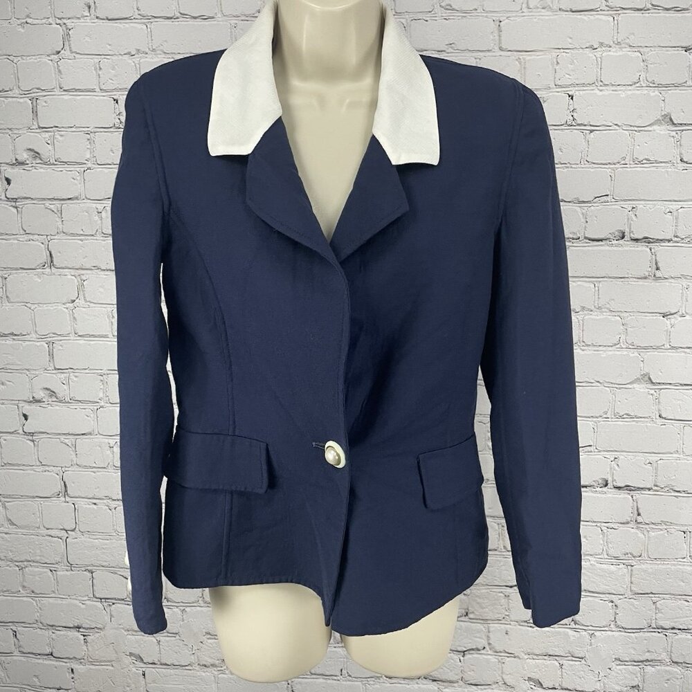 VTG Oscar De La Renta Navy 100% Wool 1 Button Blazer Unlined Italy Made Size 8